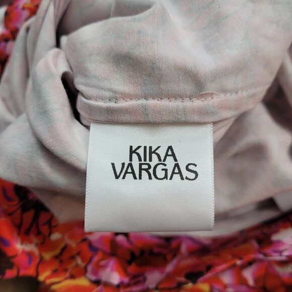 NWT Kika Vargas Maya Pink Floral Midi Dress‎ Sz M Dramatic Puff Sleeves Ruffled - Picture 9 of 12
